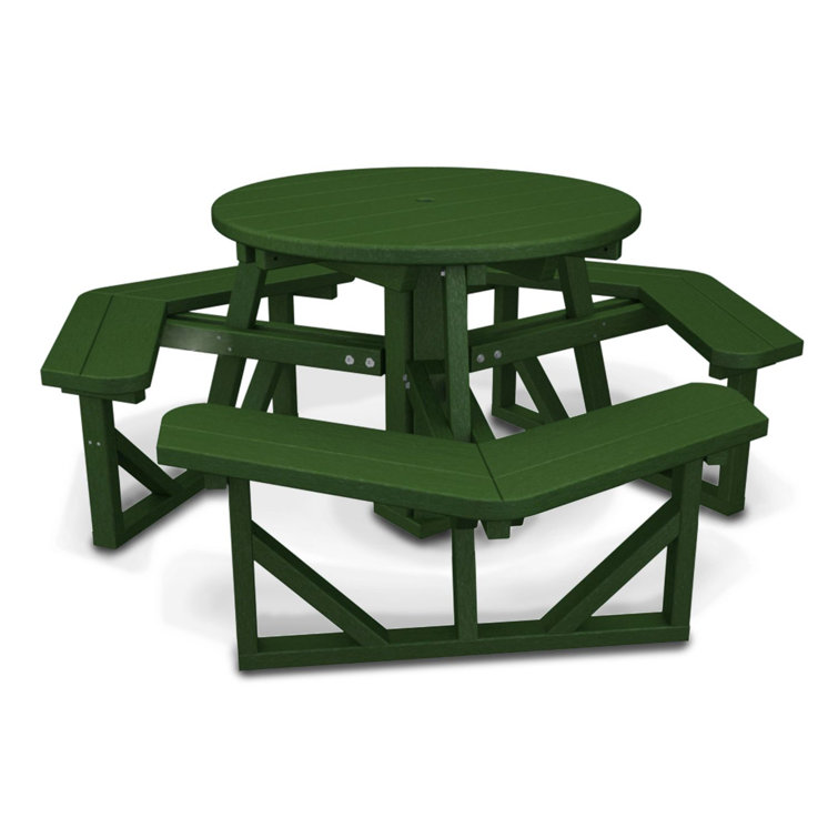 Green Recycled Plastic Round Picnic Table with Benches