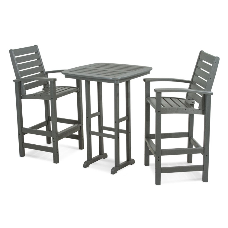Slate Gray 3-Piece Outdoor Bar Set with Armchairs