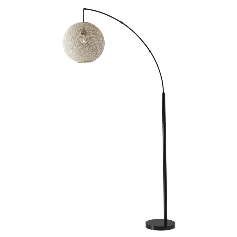 Havana Bronze Arc Floor Lamp with Cream Rattan Shade