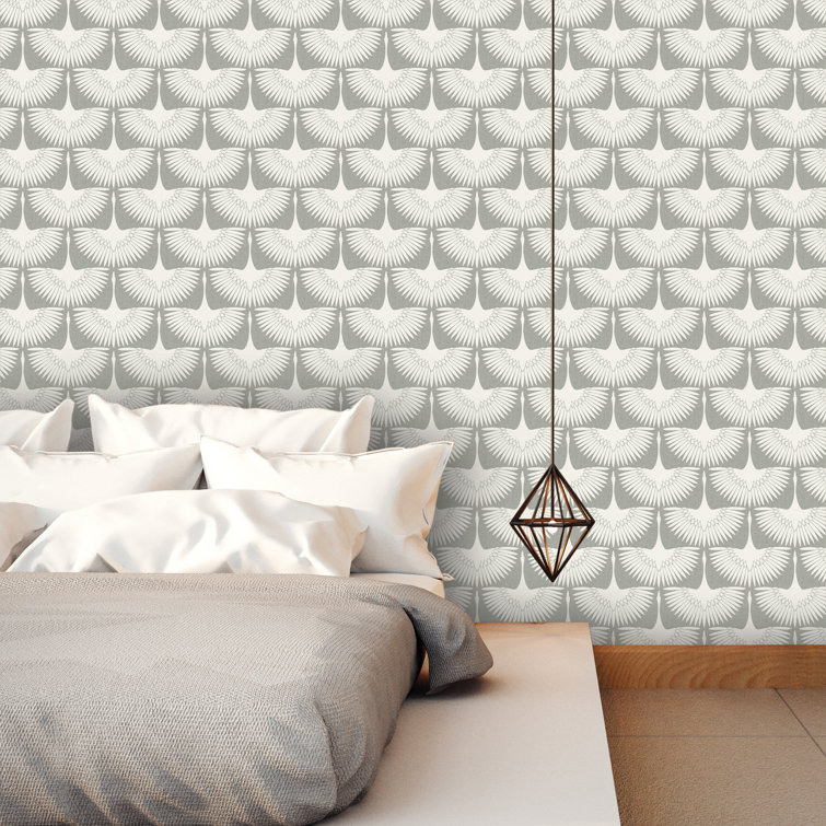 Genevieve Gorder Gray and White Feather Flock Peel and Stick Wallpaper