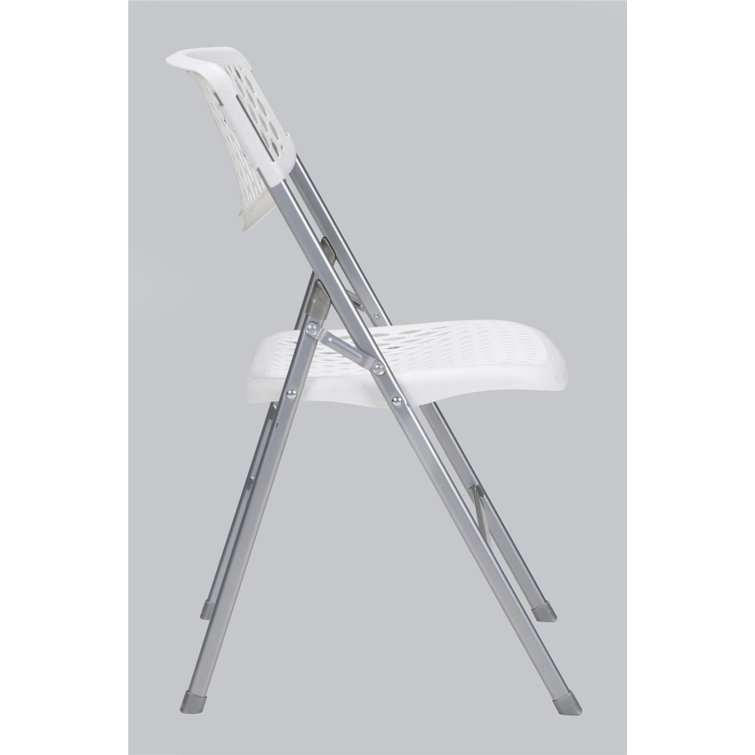 White Metal and Plastic Armless Folding Chair