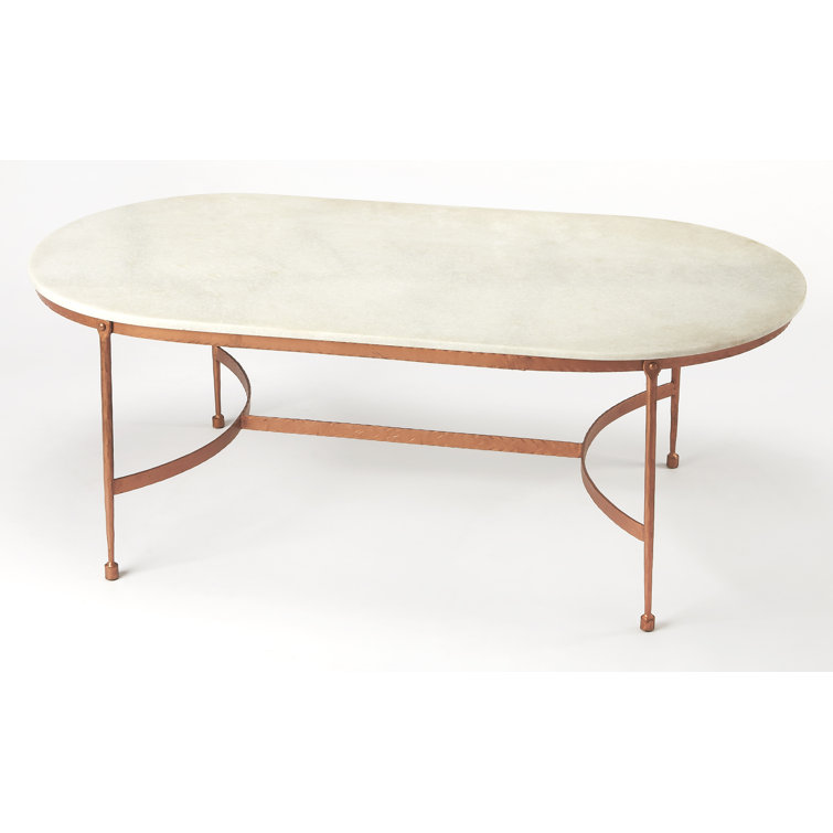 Oval White Marble Coffee Table with Iron Base