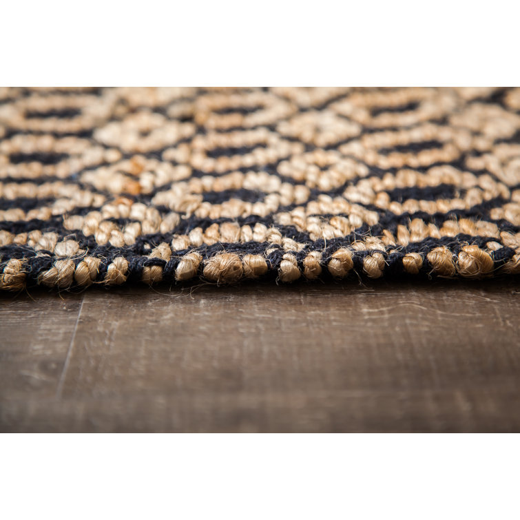 Handwoven Black and Tan Geometric Jute Cotton Rug, 4' x 6'