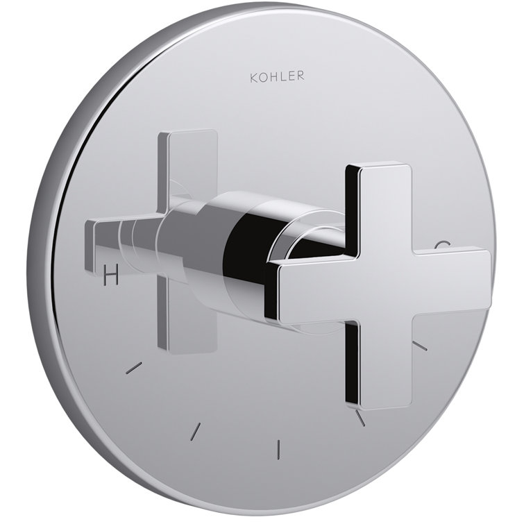 Polished Chrome Cross Handle Thermostatic Valve Trim