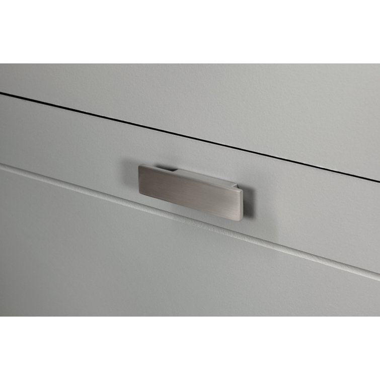 Soft Gray 2-Drawer Particleboard Nightstand with Cord Catcher