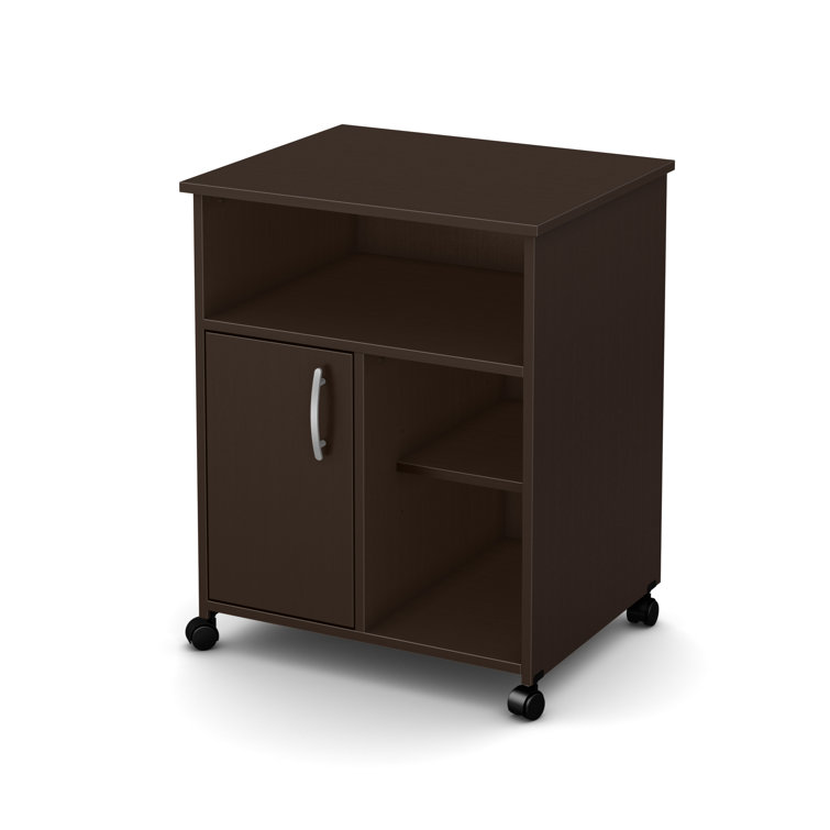Chocolate Wood Printer Stand with Wheels and Storage Shelves