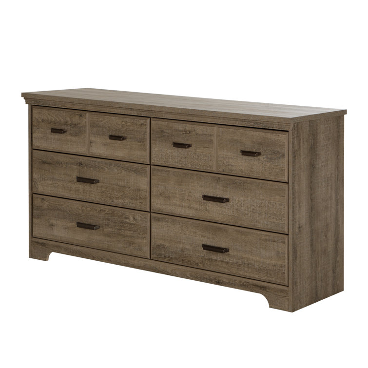 Weathered Oak Double Dresser and Nightstand Set