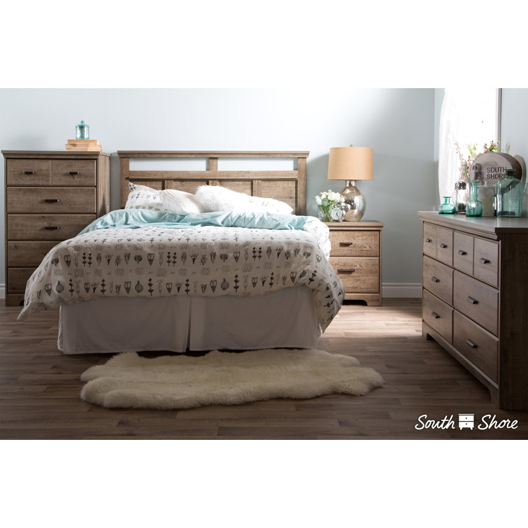 Weathered Oak Double Dresser and Nightstand Set