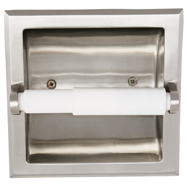 Satin Nickel Recessed Toilet Paper Holder with Plastic Bar