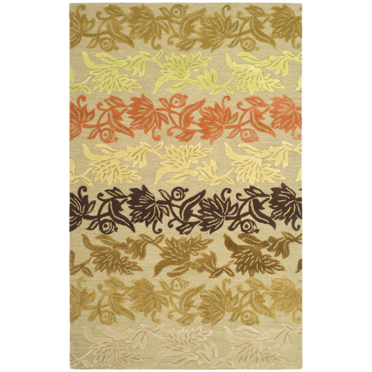 Handmade Multicolor Tufted Wool and Viscose Floral Rug