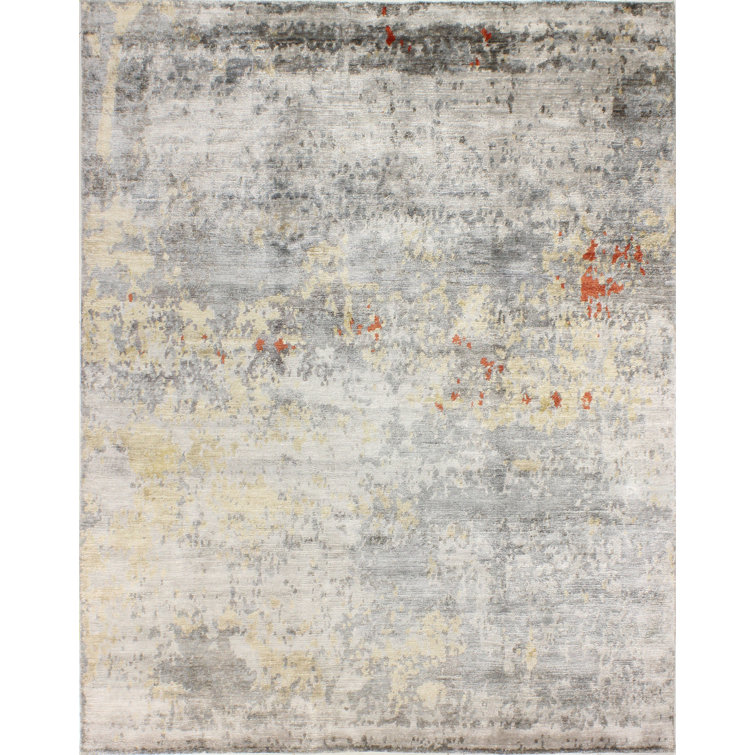 Cascade Abstract Hand-Knotted Gray Viscose 9' x 12' Rug