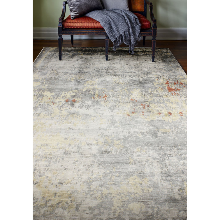 Gray Hand-knotted Viscose Abstract Rectangular Rug 6' x 9'