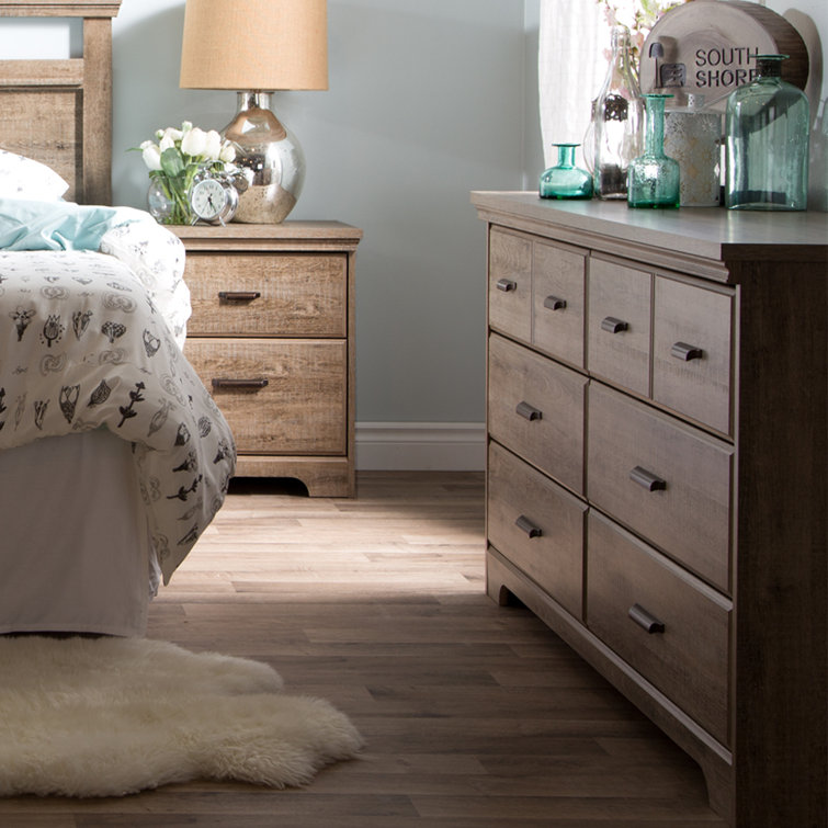 Weathered Oak Double Dresser and Nightstand Set