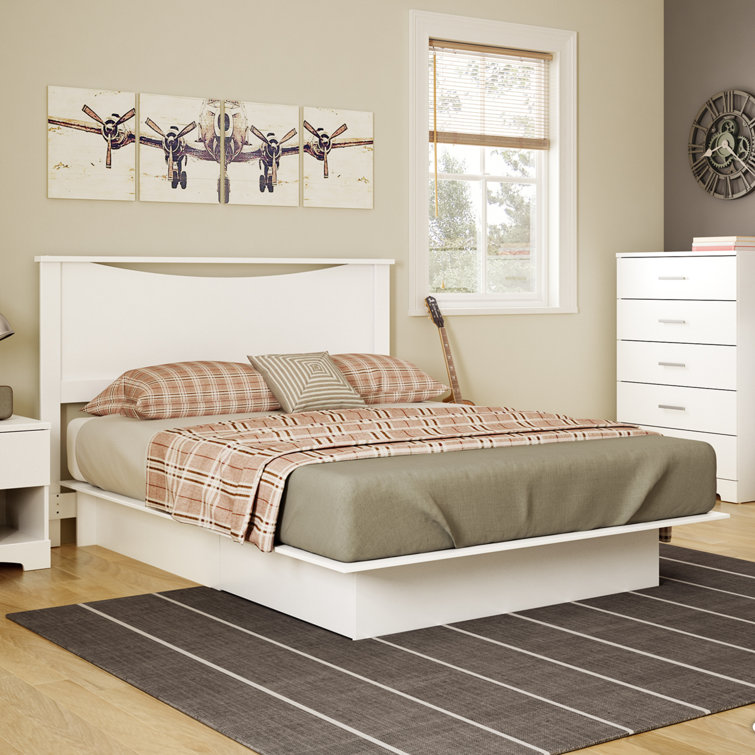 White Queen Platform Bed with Storage Drawers