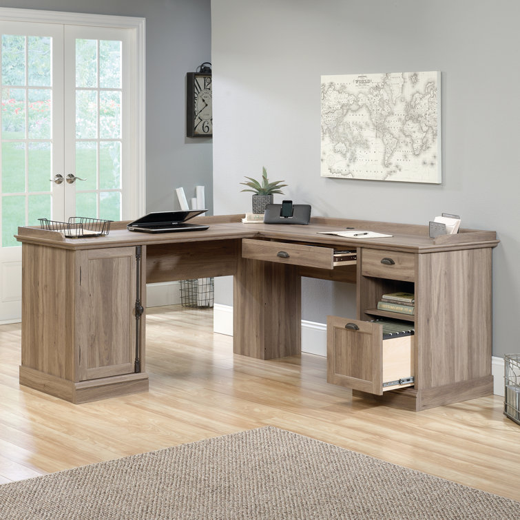 Salt Oak L-Shaped Executive Desk with Filing Cabinet