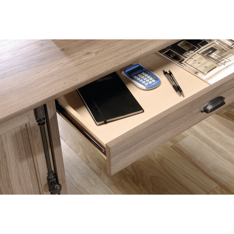 Salt Oak L-Shaped Executive Desk with Filing Cabinet
