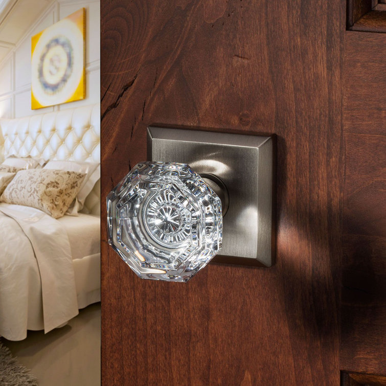 Bright Chrome Round Crystal Dummy Door Knob with Traditional Square Rose