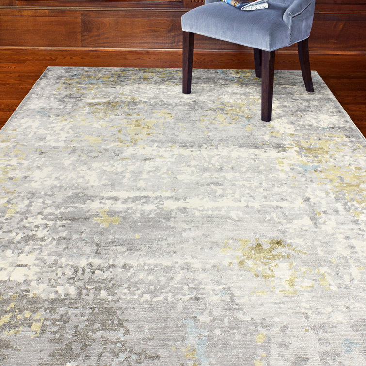 Gray Hand-knotted Viscose Abstract Rectangular Rug 10' x 14'