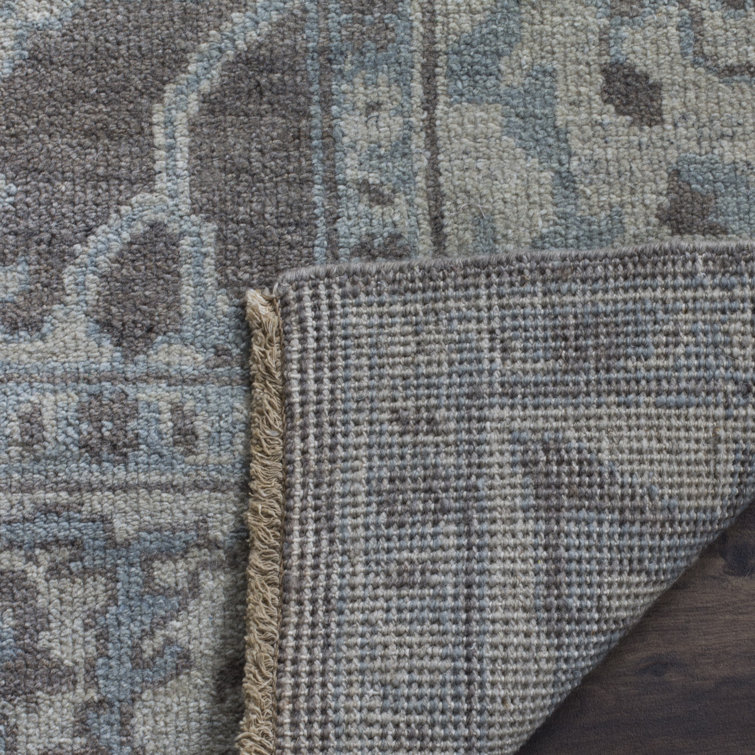 Elegant Gray Hand-Knotted 9' x 12' Wool Area Rug