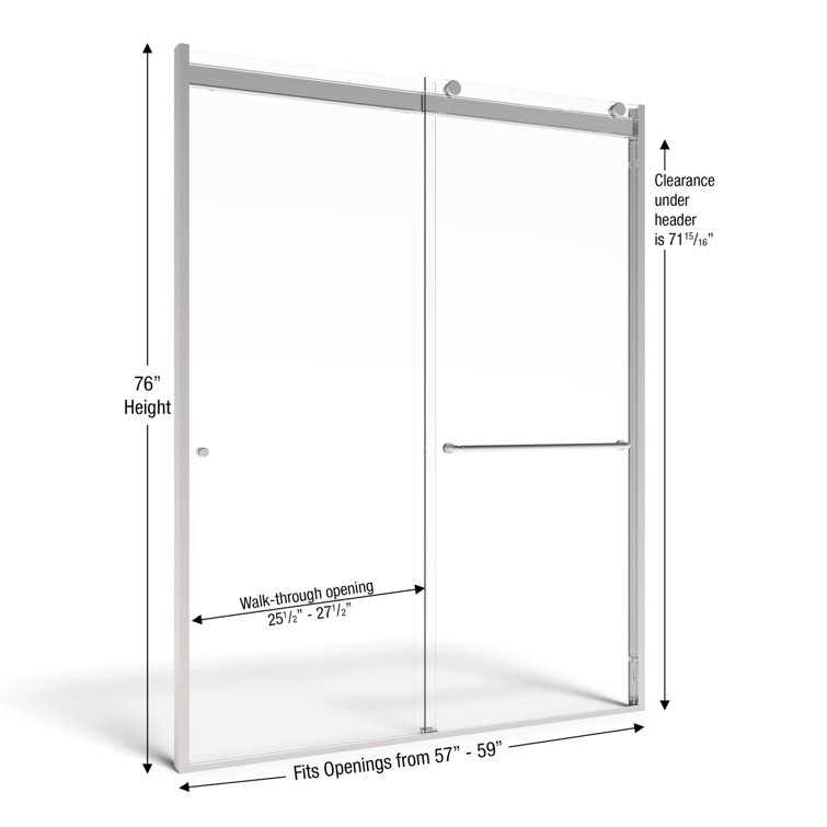 Rotolo 60'' Wide Clear Glass Semi-Frameless Sliding Shower Door with Chrome Hardware