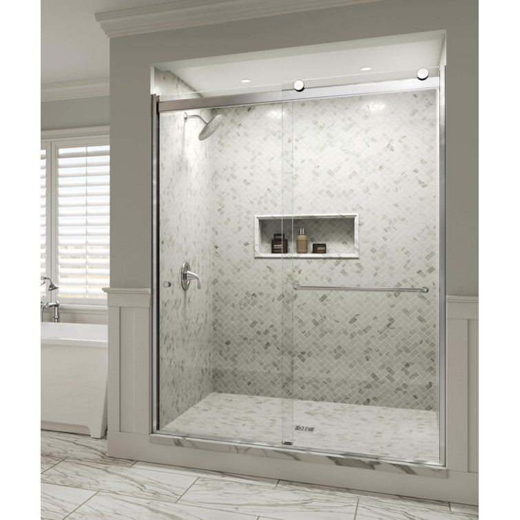 Rotolo 60'' Wide Clear Glass Semi-Frameless Sliding Shower Door with Chrome Hardware