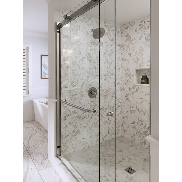 Rotolo 60'' Wide Clear Glass Semi-Frameless Sliding Shower Door with Chrome Hardware