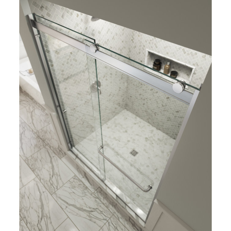 Rotolo 60'' Wide Clear Glass Semi-Frameless Sliding Shower Door with Chrome Hardware