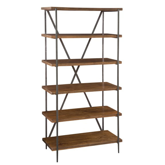 Transitional Bedford Brown Wood Ladder Bookcase with Cubes