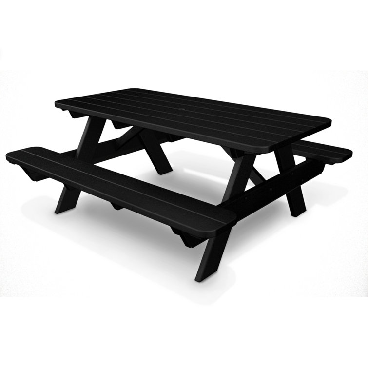 Black 72'' Recycled Plastic Picnic Table with Benches