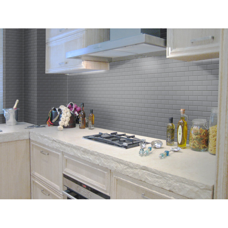 Premium Dark Gray Polished Glass Subway Wall Tile 3" x 6"