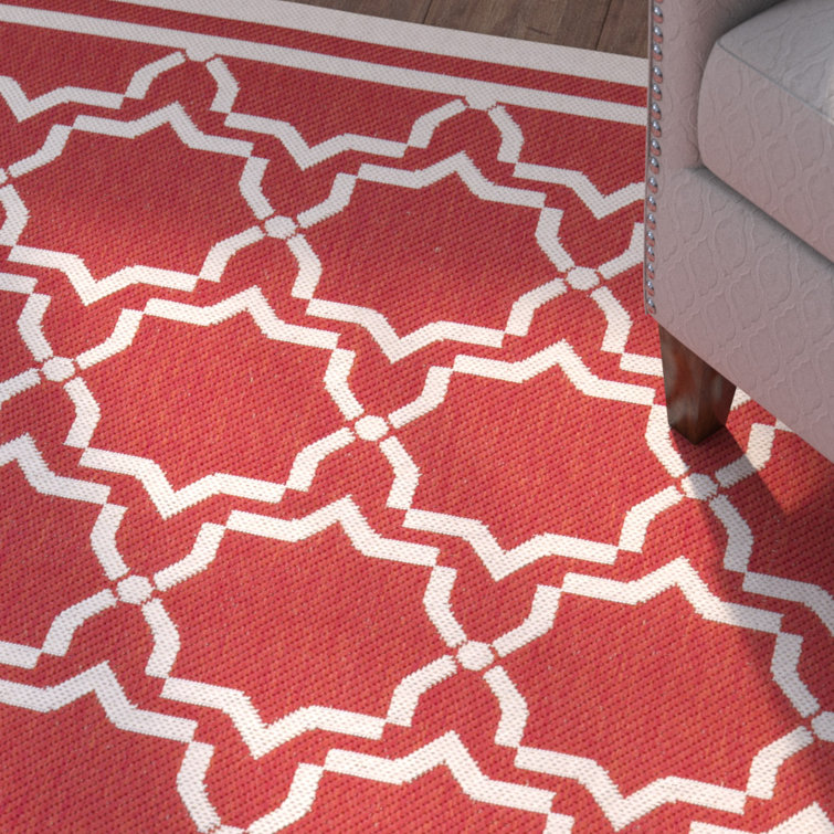 Red and Bone Geometric Synthetic Outdoor Area Rug, 2' x 3'7"