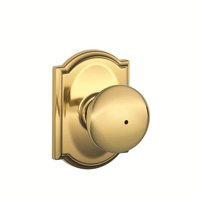 Bright Brass Privacy Door Knob with Decorative Camelot Trim