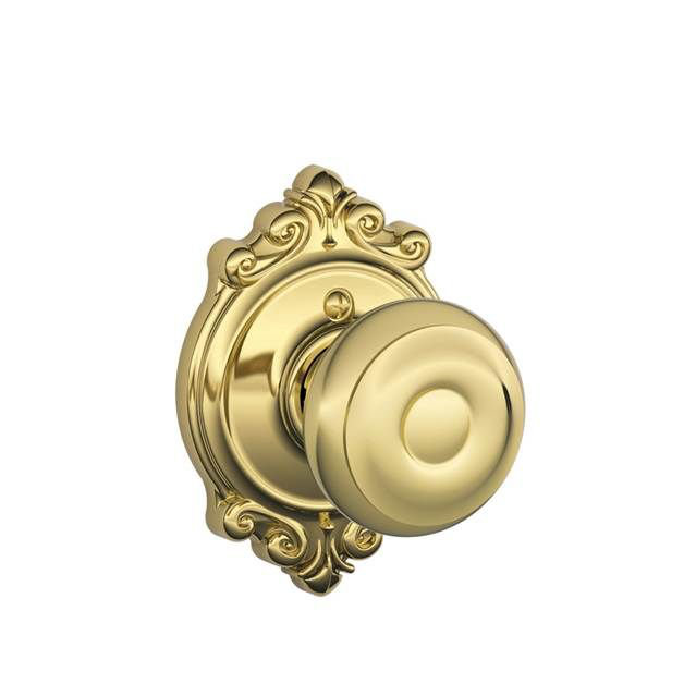 Bright Brass Georgian Knob with Ornate Brookshire Trim