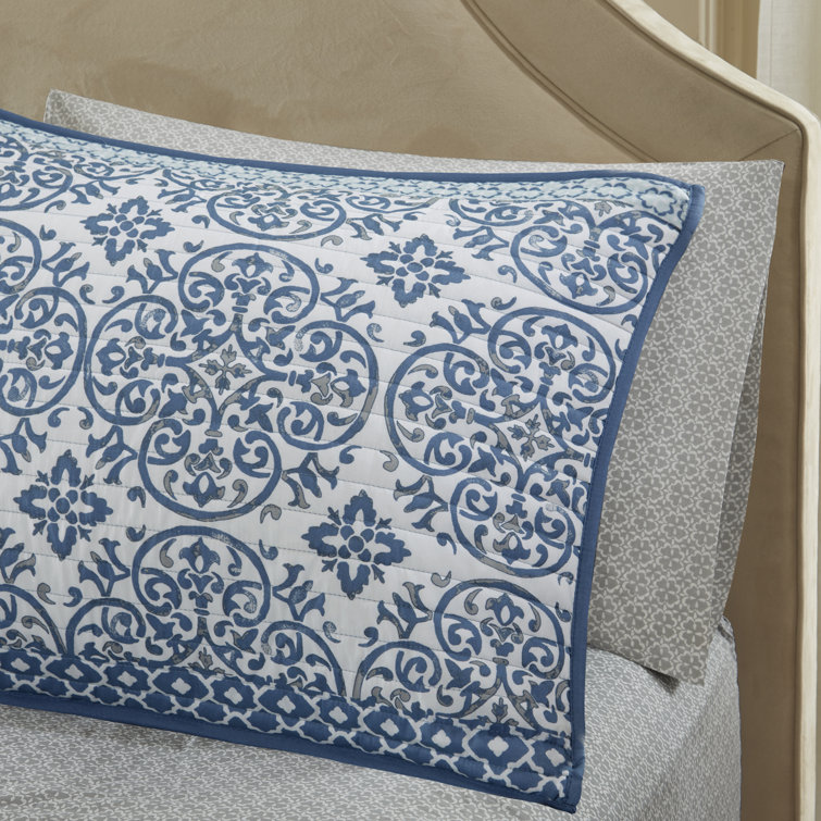 Blue Cotton Reversible California King Quilt Set