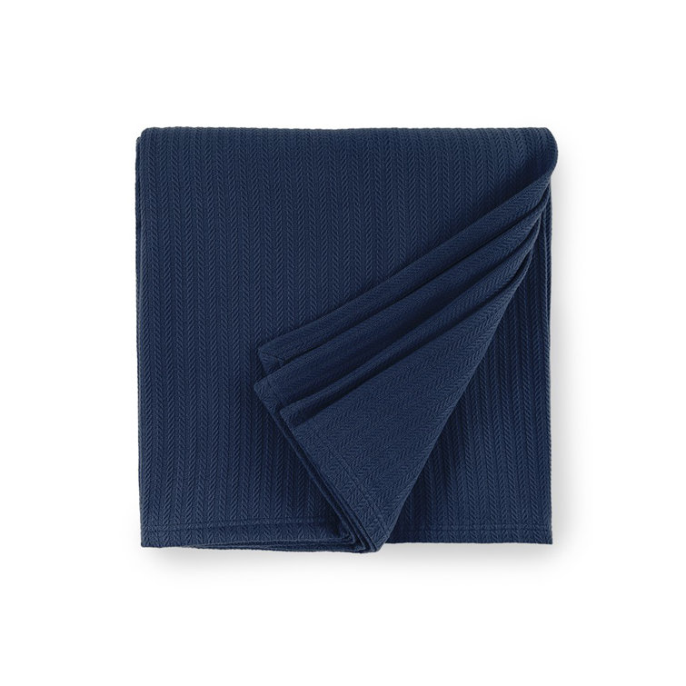 Minimalist Navy Cotton King Blanket with Striped Weave