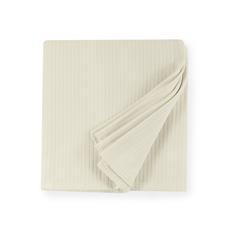 Cozy Ivory Striped Twin-Sized Cotton Knit Blanket