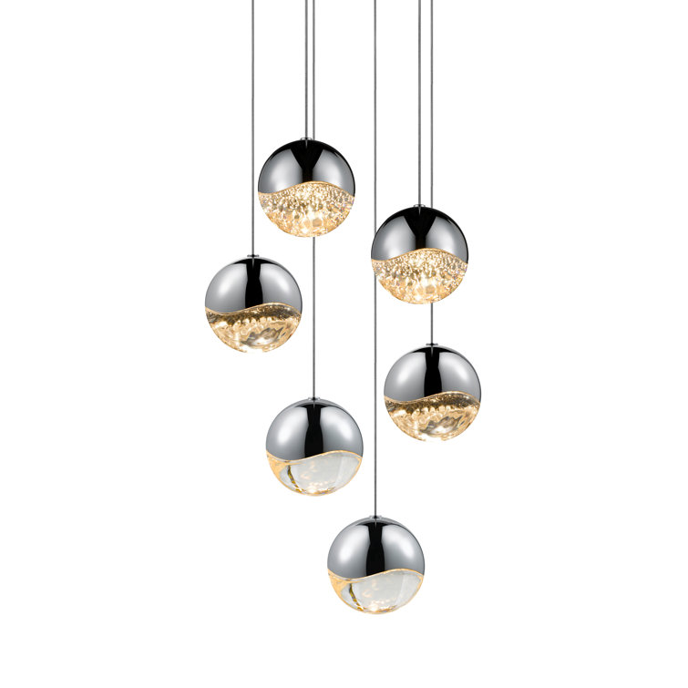 Satin Nickel 6-Light LED Globe Pendant for Indoor/Outdoor