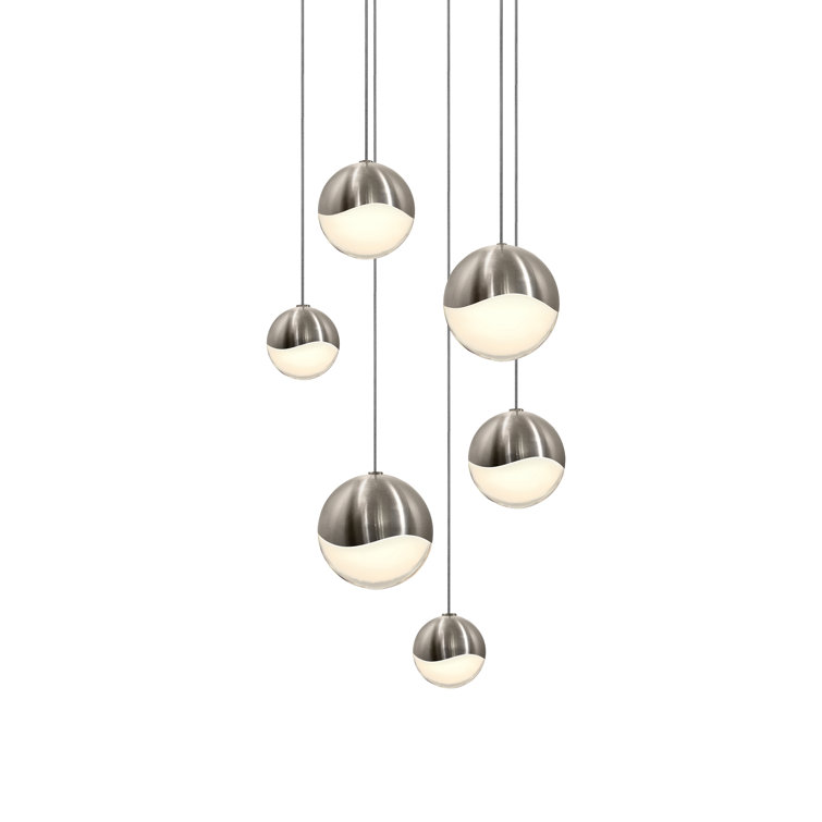 Satin Nickel 6-Light LED Globe Pendant for Indoor/Outdoor
