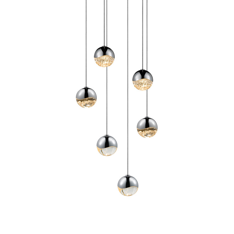 Satin Nickel 6-Light LED Globe Pendant for Indoor/Outdoor