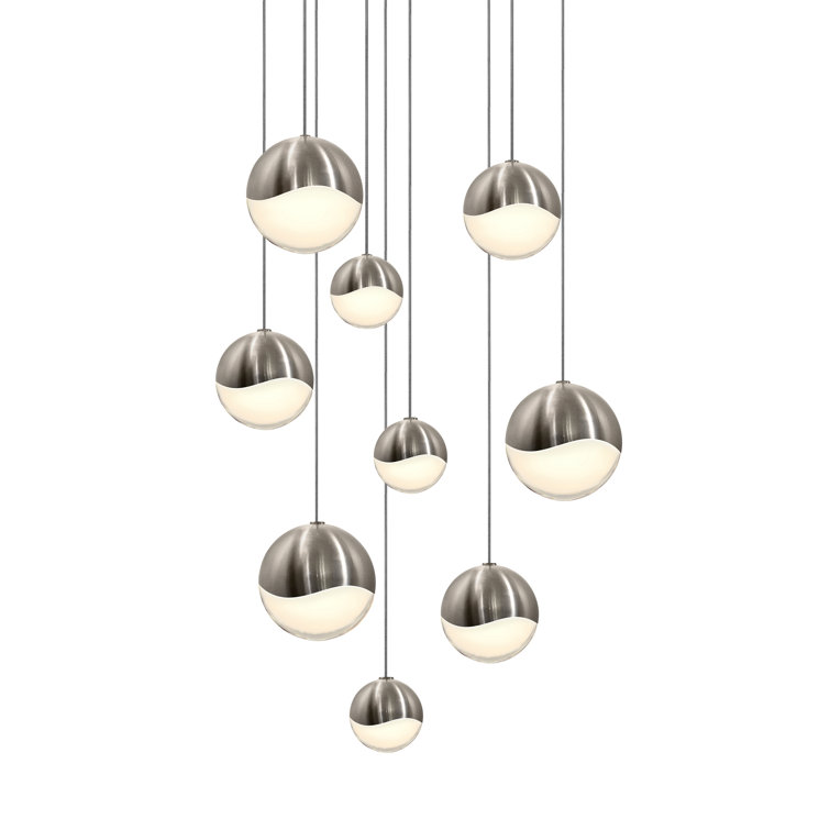 Satin Nickel Crystal Globe LED Pendant, Indoor/Outdoor 13.75"