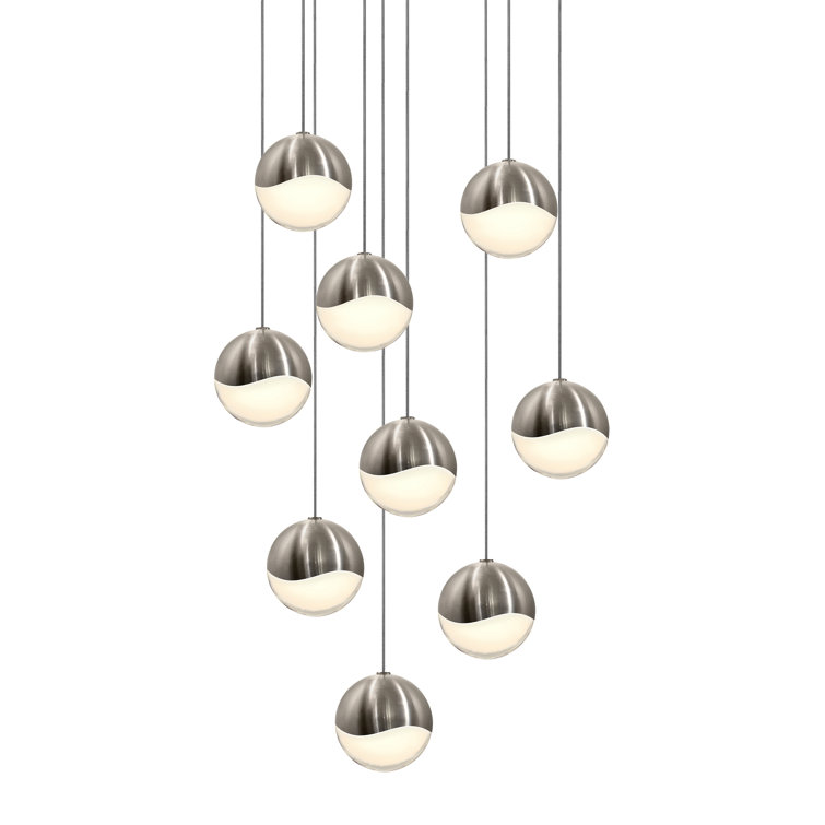 Satin Nickel Crystal Globe LED Pendant, Indoor/Outdoor 13.75"