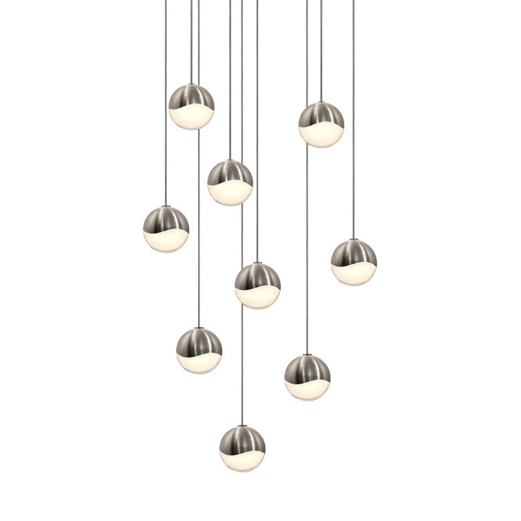 Satin Nickel Crystal Globe LED Pendant, Indoor/Outdoor 13.75"