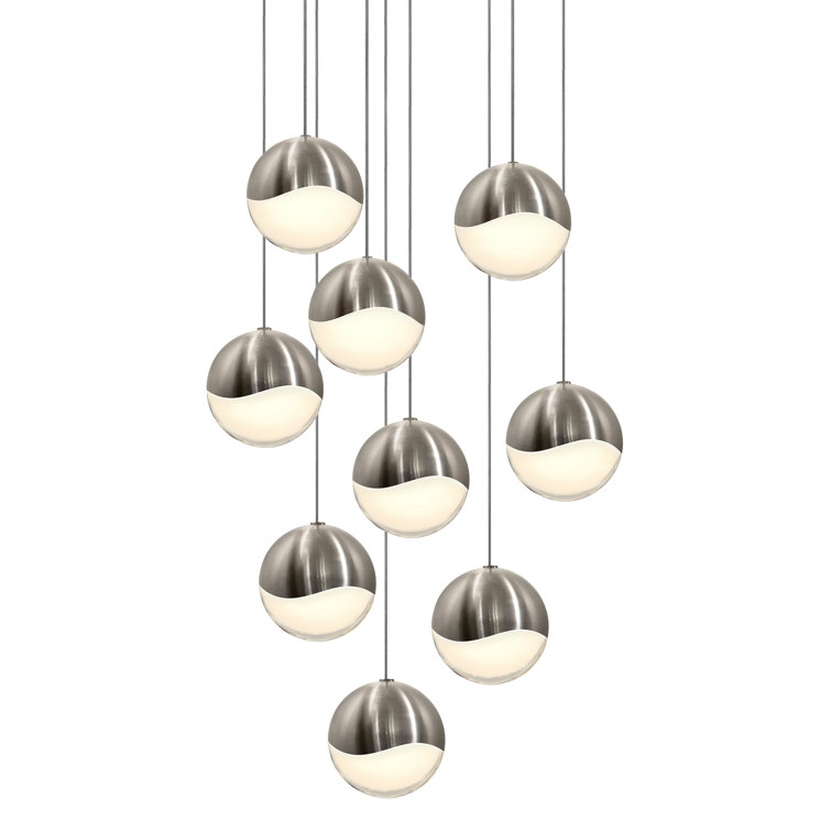 Satin Nickel Crystal Globe LED Pendant, Indoor/Outdoor 13.75"