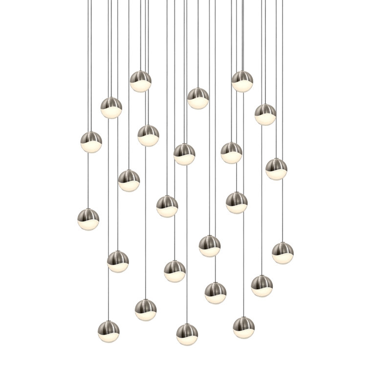 Satin Nickel 24-Light LED Crystal Globe Pendant, Indoor/Outdoor