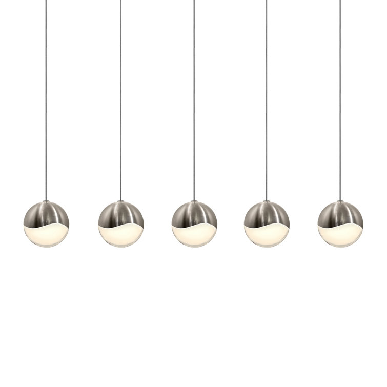 Satin Nickel Grapes 5-Light LED Island Pendant, 37.75" Width