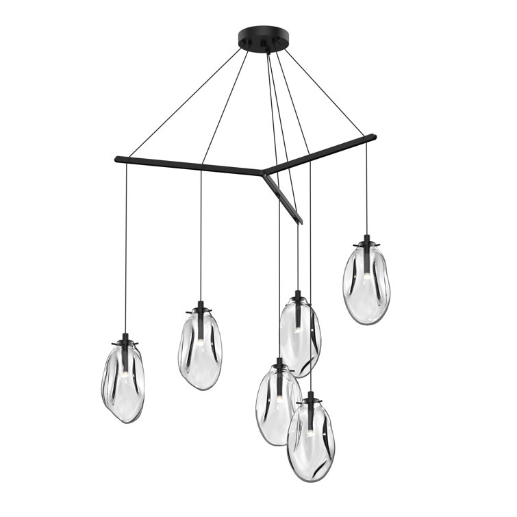 Satin Black Liquid 6-Light LED Pendant with Clear Glass
