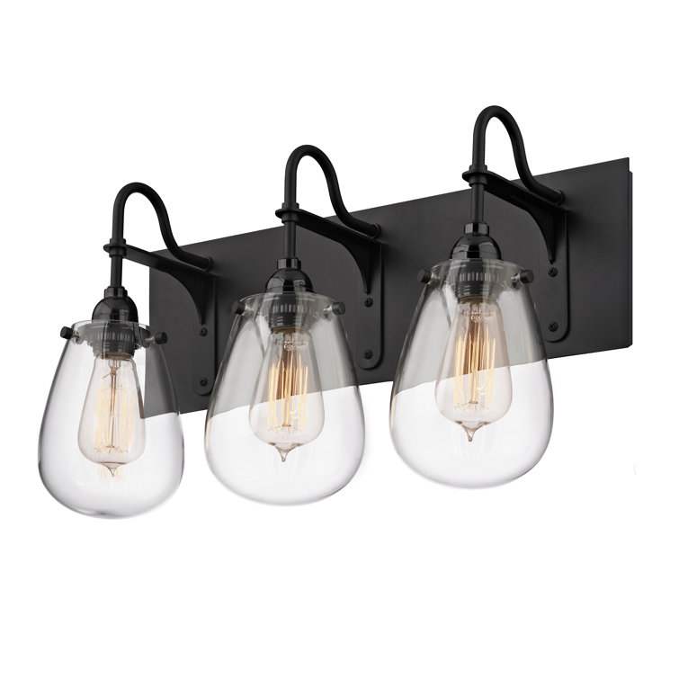 Satin Black Glass Teardrop 3-Light Vanity Sconce