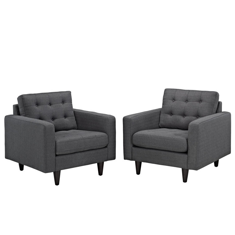 Noble Gray 35.5" Tufted Armchair with Solid Wood Legs