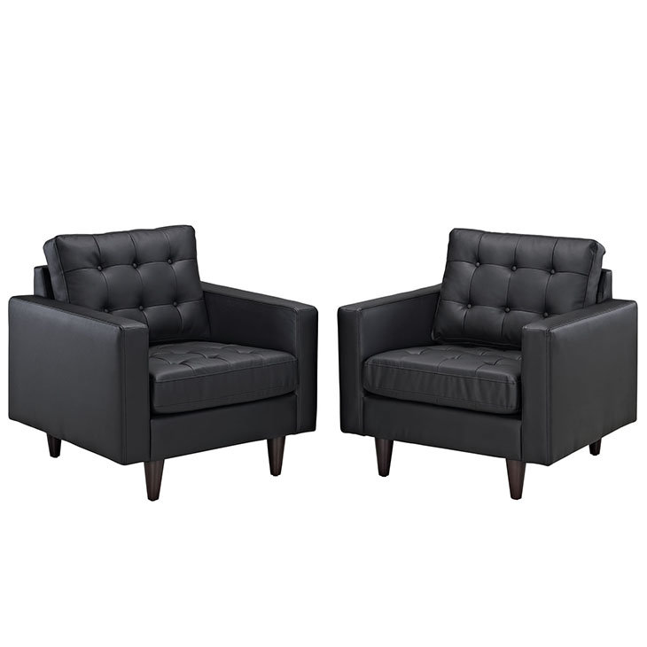 Black Leather Mid-Century Modern Armchair Set