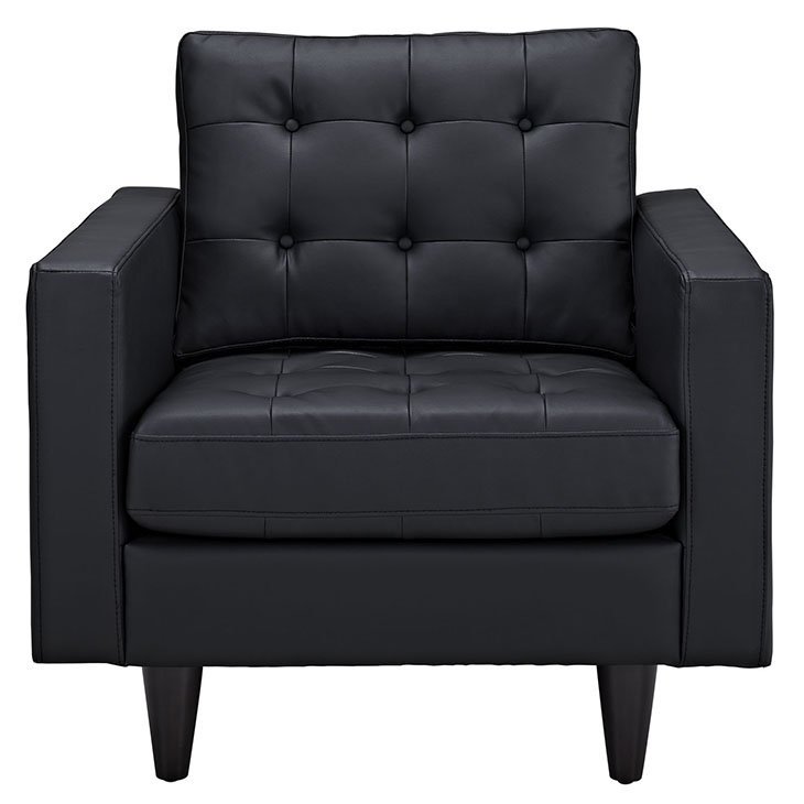 Black Leather Mid-Century Modern Armchair Set